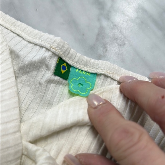 Farm Rio Cream Ribbed Flutter Sleeve Crop Top P(XS) - Picture 7 of 12